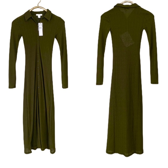 Top Shop Midi Dress Cardigan Style Button Down Ribbed Green NWOT - Picture 8 of 10